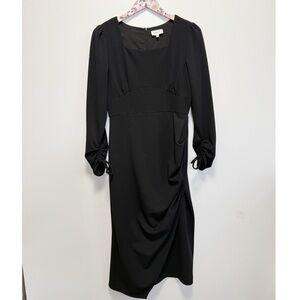 BOHME Black Square Neck Long Sleeve Sheath Midi Dress Women’s Small